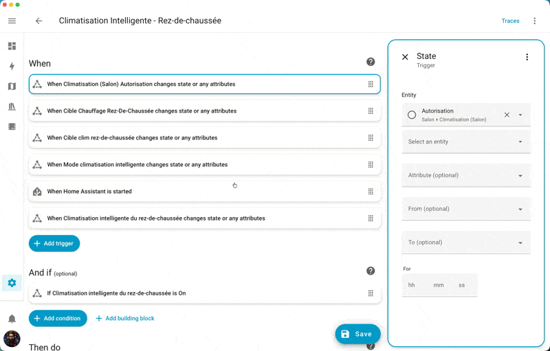 Screen recording showing how to copy and paste blocks in the automation editor; it especially highlights how a pasted block is pasted after the block you've selected.