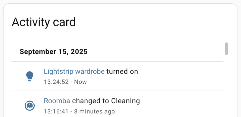 Screenshot of the activity card