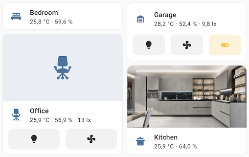Screenshot of the area cards