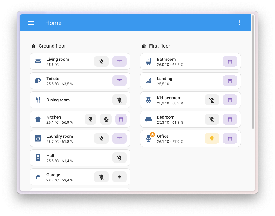 Screenshot showing the new area dashboard using the new area cards.