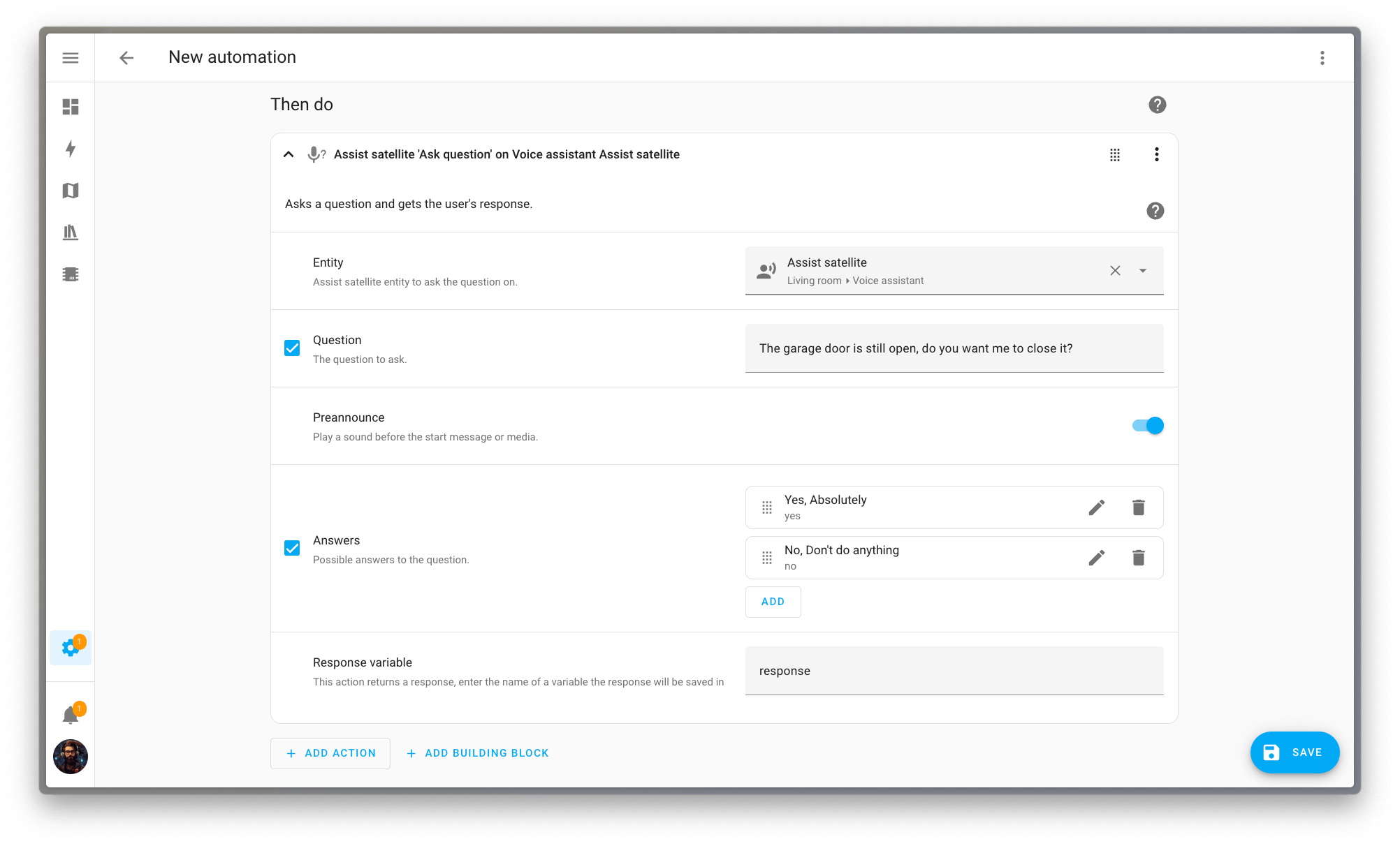 The new 'Ask Question' action
