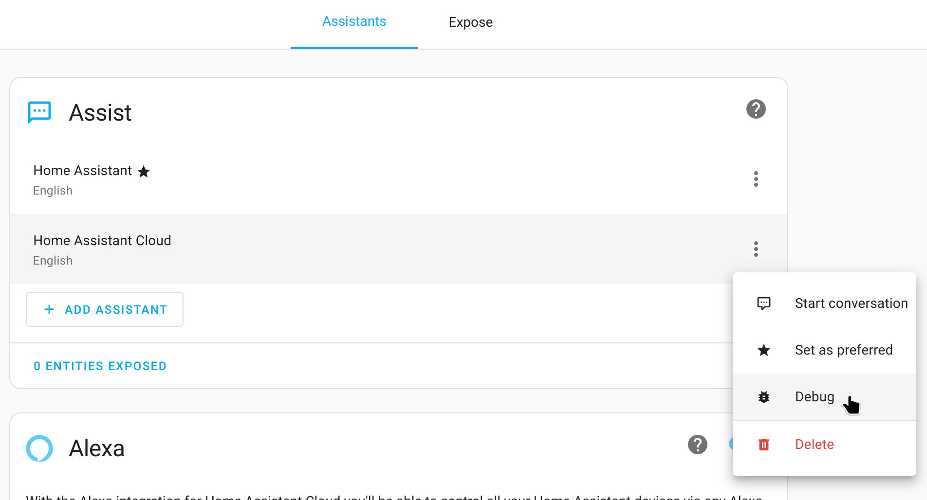 Open the debug dialog