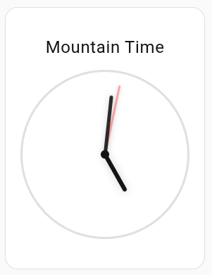 Screenshot of a medium sized, analog clock with a title, no ticks and border showing seconds