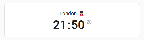 Screenshot of a medium sized, 24 hour clock showing seconds based in London along with a title