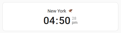 Screenshot of a medium sized, 12 hour clock showing am/pm and seconds based in New York along with a title