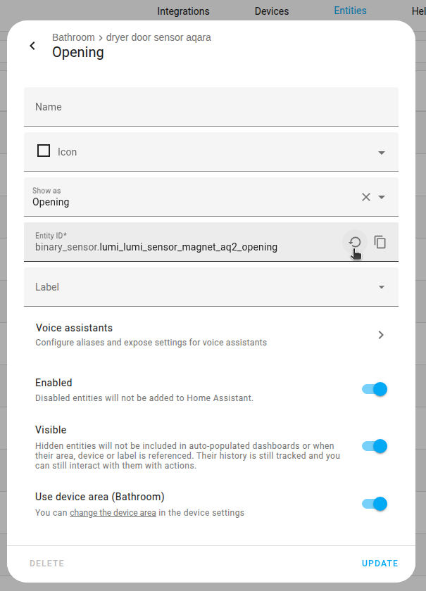 Settings for entity.