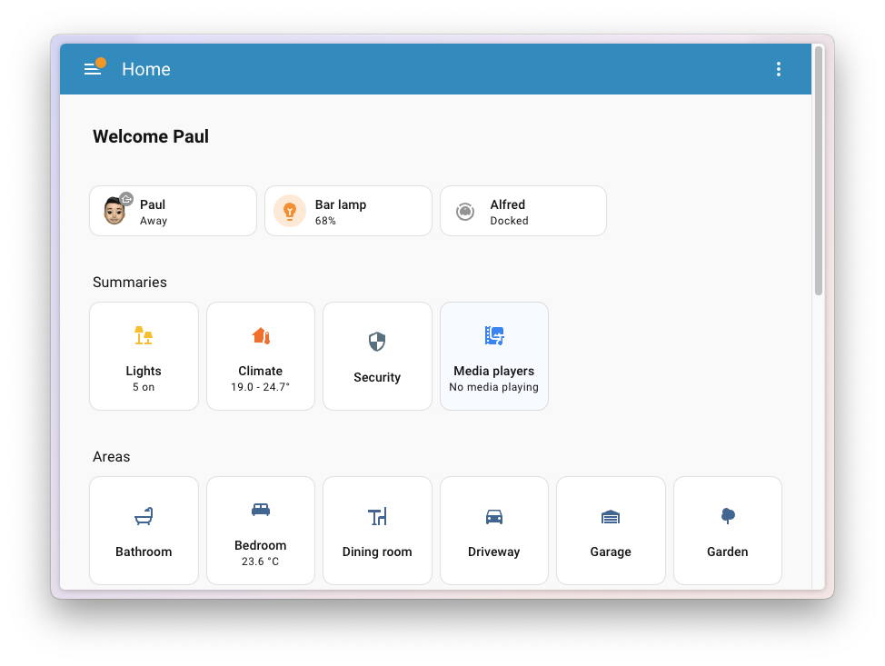 Screenshot of the new Home dashboard