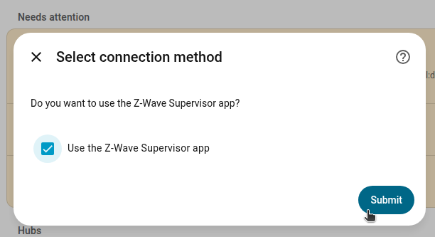Selecting the Z-Wave Supervisor app checkbox